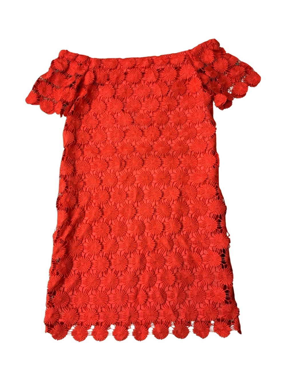 Trina Turk Merengue Daisy Off The Shoulder Mini Dress orange floral  crochet